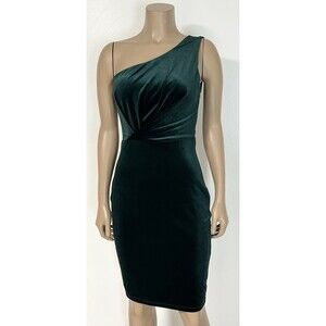 NWT Lulus Candlelit Dark Emerald Green Velvet One Shoulder Bodycon Dress Small